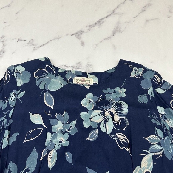 Katy D Womens Vintage 90s Babydoll Dress Size 18 Blue Floral Short Sleeve - Picture 2 of 9
